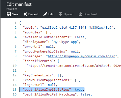 Azure Portal - AAD - Manifest